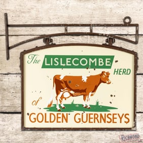 The Lislecombe Herd of Golden Guernseys Double Sided Porcelain Sign w/ Frame & Hanger