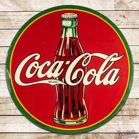 1936 Coca Cola 45" Single Sided Tin Sign w/ Bottle