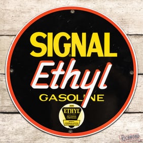 Signal Ethyl Gasoline Single Sided Porcelain Pump Plate Sign w/ Logo