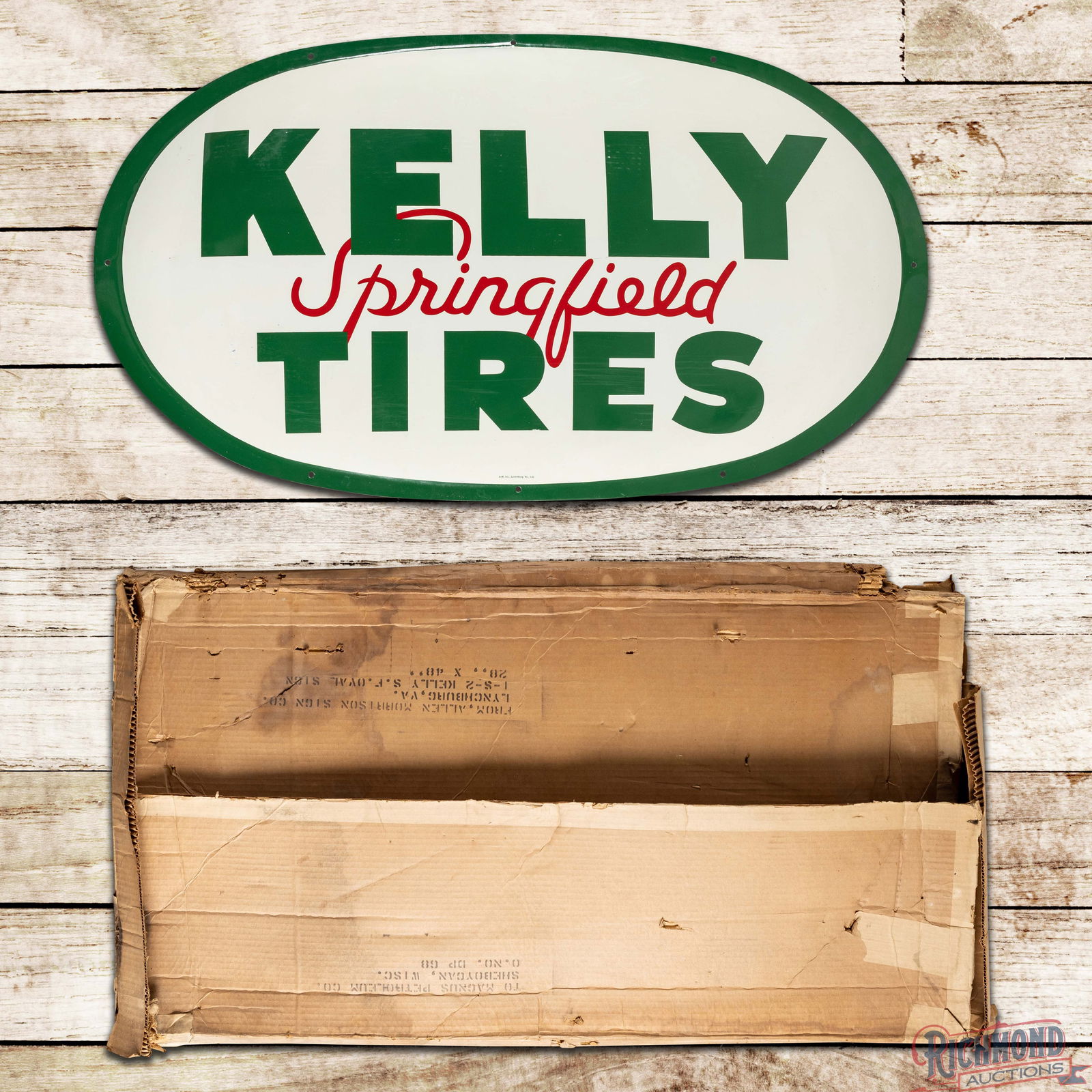 1963 NOS Kelly Springfield Tires 4' Single Sided Tin Bubble Sign w/ Factory Box (1 of 4)