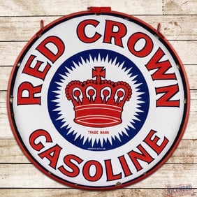 Red Crown Gasoline 30" Double Sided Porcelain Logo Sign w/ Ring