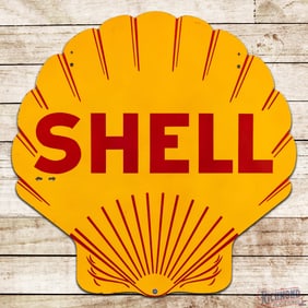 Amazing Shell Gasoline 48" Double Sided Porcelain Die Cut ID Sign