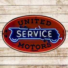 United Motors Service 4' Single Sided Porcelain Factory Neon Sign w/ White Wheels