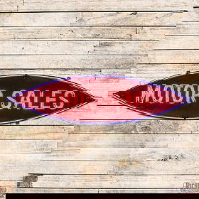 Motor Sales 15' Die Cut Factory Neon Sign: Single sided multi-piece factory neon sign with metal can has excellent color and gloss. The sign is very clean overall with light surface wear, chips and unused mount holes in the fields and perimete
