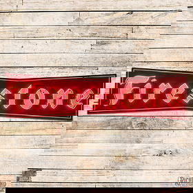 Firestone Tires 15.5' Die Cut Single Sided Porcelain Factory Neon Sign: SSP (Single Sided Porcelain) two-piece die cut factory neon sign with the original metal can has excellent color and gloss. The display has light surface wear with chips in the lettering and outer fie