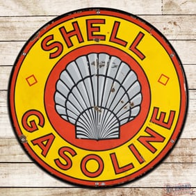 Shell Gasoline 30" Single Sided Porcelain Sign w/ Ring & Roxanne Logo