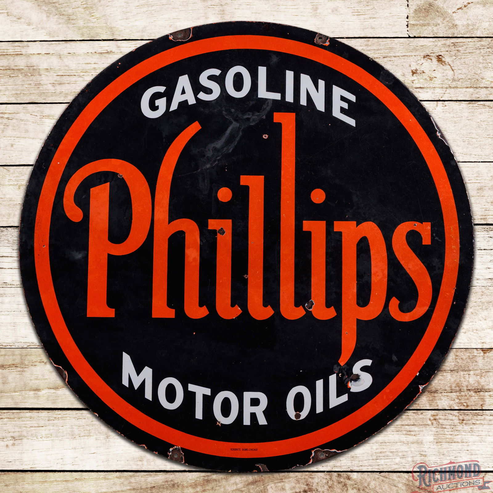Early Phillips 66 Gasoline Motor Oils 48" Double Sided Porcelain Sign: DSP (Double Sided Porcelain) sign has excellent color and gloss. The display has small chips in the lettering with larger chips in the outer fields and perimeter. The reverse is in a similar