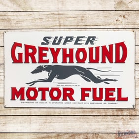Outstanding Super Greyhound Motor Fuel Gasoline 5' Double Sided Porcelain Sign w/ Logo