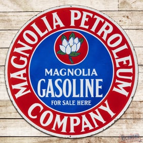 Magnolia Petroleum Company Gasoline For Sale Here 30" Double Sided Porcelain Sign