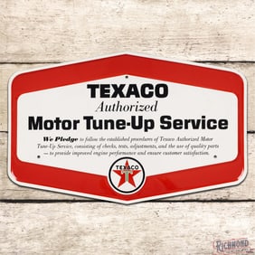 Rare Texaco Authorized Motor Tune-Up Service "Pledge" Emb. Single Sided Tin Sign
