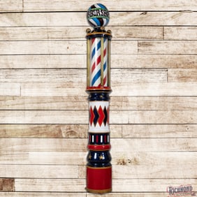 Amazing Jas Barker Rotating Cast Iron Barber Shop Pole w/ Globe