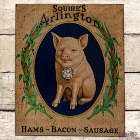 Squire's Arlington Hams Bacon Sausage Single Sided Tin Sign w/ Pig