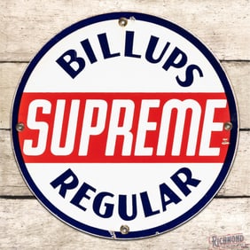 Rare Billups Supreme Regular Gasoline Single Sided Porcelain Pump Plate Sign