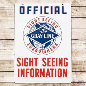 Amazing Official The Gray Line Sight Seeing Information Bus Double Sided Porcelain Sign w/ World