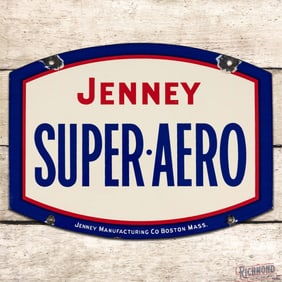 Jenney Super Aero Gasoline Single Sided Porcelain Pump Plate Sign