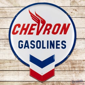 Chevron Gasolines 5' Emb. Single Sided Porcelain Die Cut Button Sign w/ Hallmark
