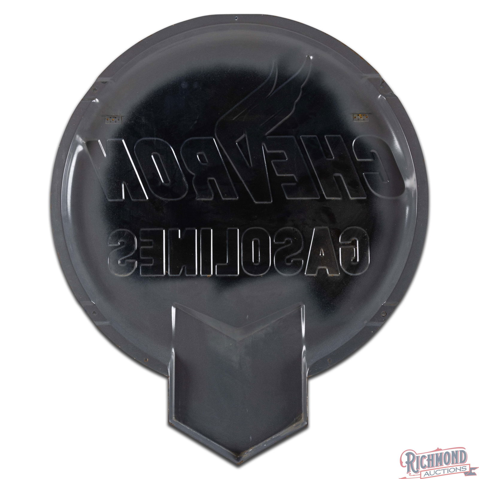 Chevron Gasolines 5' Emb. Single Sided Porcelain Die Cut Button Sign w/ Hallmark - 3