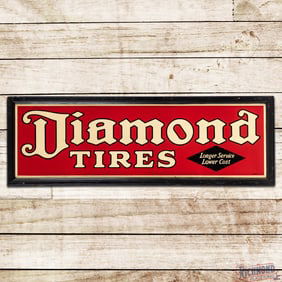 Diamond Tires "Longer Service Lower Cost" 5' Single Sided Tin Sign w/ Wooden Frame