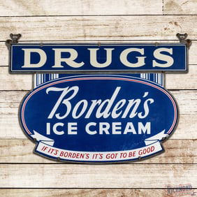 Drugs Borden's Ice Cream "If it's Borden's It's Got to Be Good" DS Porcelain Sign w/ Factory Frame