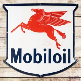Mobilgas 38" Single Sided Porcelain Die Cut Shield Sign w/ Pegasus