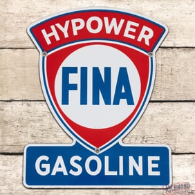 Exceptional Fina Hypower Gasoline Single Sided Porcelain Die Cut Pump Plate Sign w/ Logo