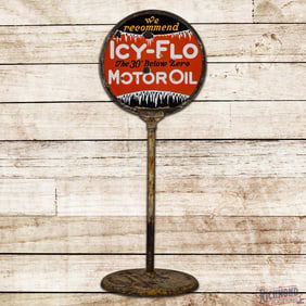 We Recommend Icy Flo "The 30 Below Zero" Motor Oil 24" Double Sided Porcelain Curb Sign