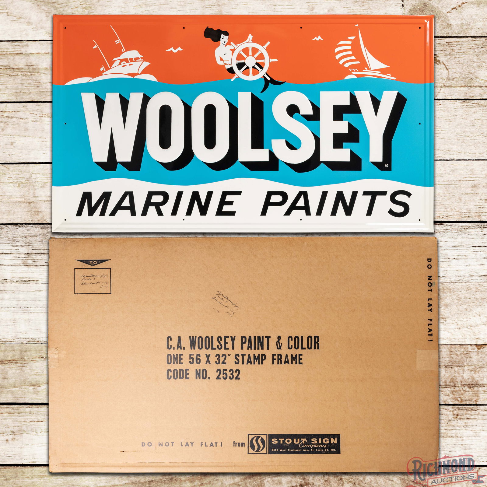 NOS Woolsey Marine Paints Emb. Single Sided Tin Sign w/ Original Box (1 of 5)