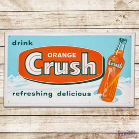 Orange Crush "Refreshing Delicious" 56" Emb. Single Sided Tin Sign w/ Bottle