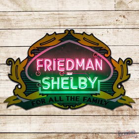 Outstanding Friedman Shelby Shoes "For All The Family" Die Cut SS Porcelain Factory Neon Sign