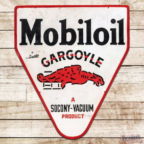 Rare Gargoyle Mobiloil "A Socony-Vacuum Product" Die Cut Double Sided Tin Sign