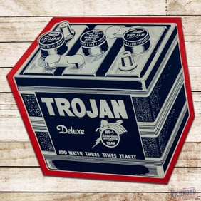 Trojan Deluxe Batteries Die Cut 45" Single Sided Tin Sign w/ Horse Logo