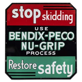 Bendix Brakes Stop Skidding use Bendix Peco Nu-Grip Process Restore Safety DS Porcelain Sign