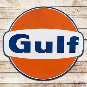 Gulf Gasoline 42" Die Cut Single Sided Tin Sign w/ Wings "Small"
