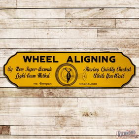 The Thompson Products TP Magnaliner Wheel Aligning Die Cut 7.5' Single Sided Tin Logo Sign