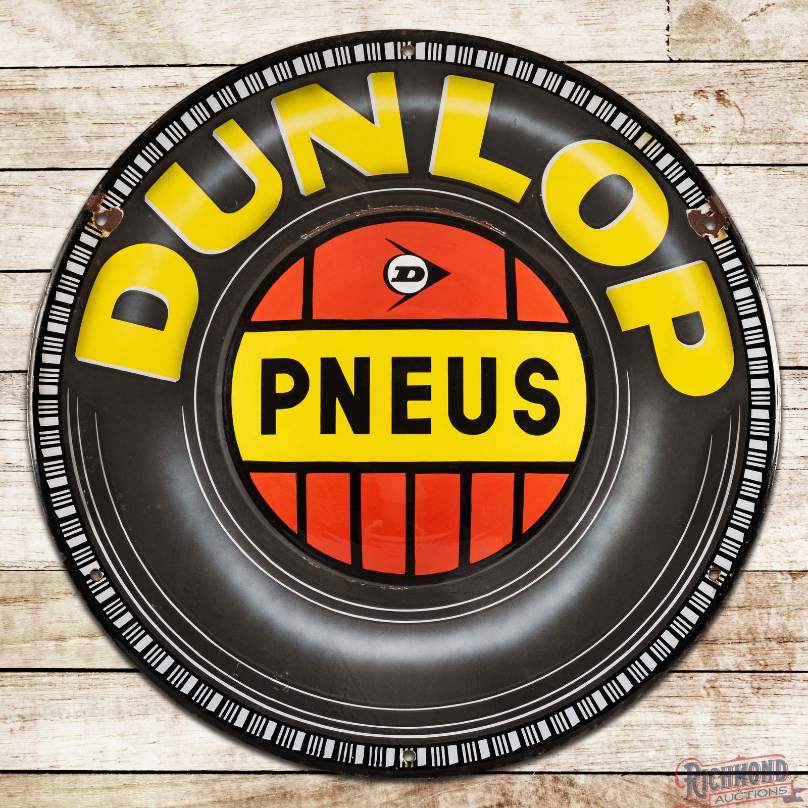 Dunlop Pneus Tires 39" Domed Tire Shaped Sign w/ Logo (1 of 3)