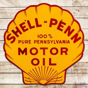 Shell Penn 100% Pure Pennsylvania Motor Oil 30" Die Cut Single Sided Porcelain Sign