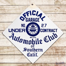 Automobile Club of Southern California Official Garage "Good Roads" 34" Double Sided Porcelain Sign