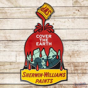 Brilliant SWP Sherwin Williams Paints "Cover the Earth" 5' Single Sided Porcelain Die Cut Sign