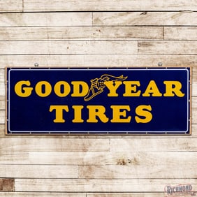 Goodyear Tires 8' Horizontal Single Sided Porcelain Sign w/ Wingfoot Logo