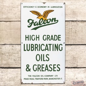 Falcon High Grade Lubricating Oils & Greases Single Sided Porcelain Sign w/ Logo