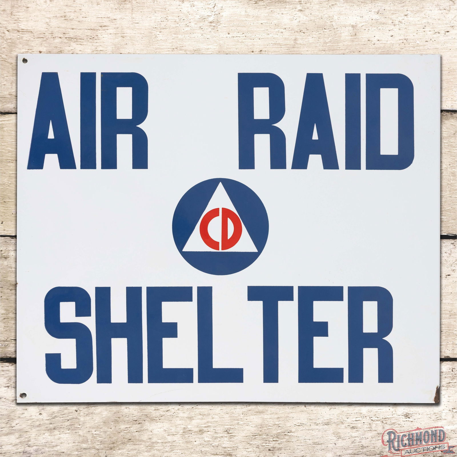 Scarce Civil Defense Air Raid Shelter Double Sided Porcelain Flange Sign "Cold War Era" w/ Logo (1 of 4)
