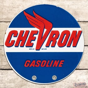 Scarce Chevron Gasoline 12" Double Sided Porcelain Gas Pump Globe Sign w/ Winged "V" Logo