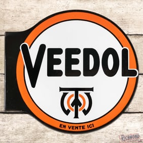 Superb Veedol Motor Oils Double Sided Porcelain Flange Sign w/ Logo