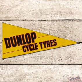Rare Dunlop Cycle Tyres Die Cut Double Sided Porcelain Pennant Flange Sign