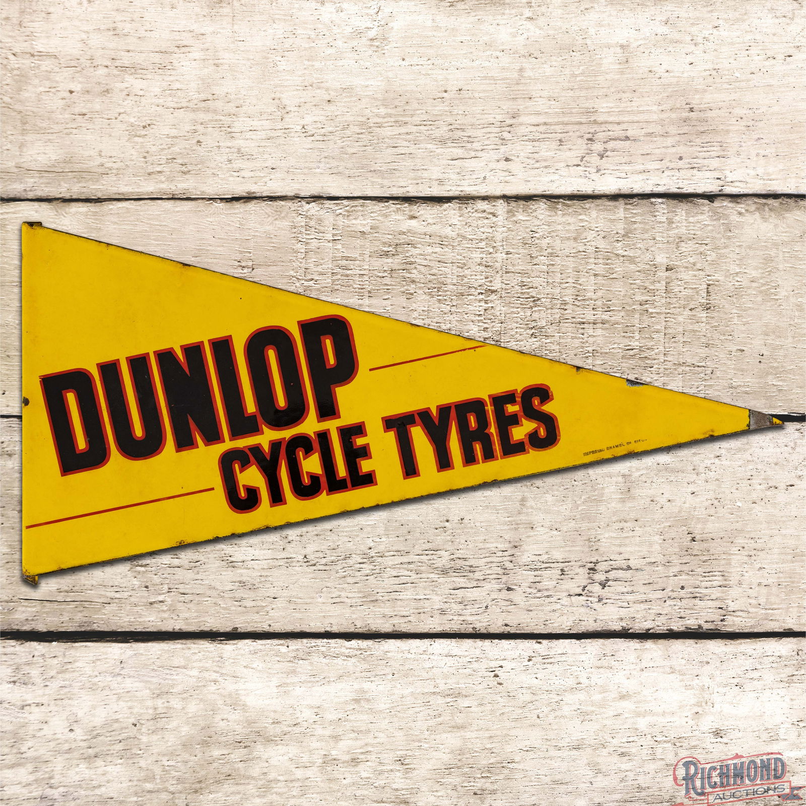 Rare Dunlop Cycle Tyres Die Cut Double Sided Porcelain Pennant Flange Sign (1 of 4)