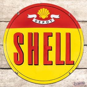 Fantastic Shell Motor Oils Depot 23.25" Convex Single Sided Porcelain Sign w/ Logo