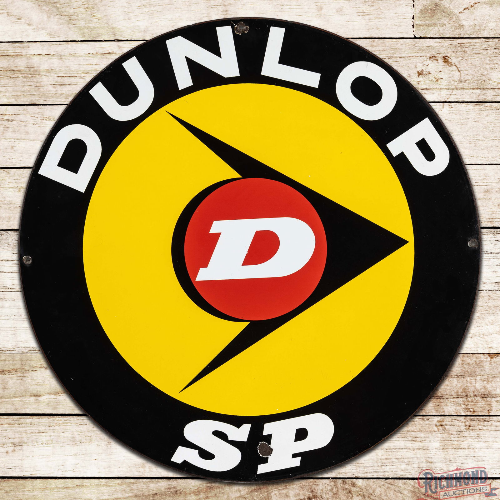 Exceptional Dunlop SP Tires 27.5" Double Sided Porcelain Sign w/ Logo (1 of 3)