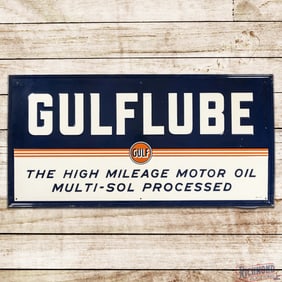 1946 Gulflube The High Mileage Motor Oil Multi-Sol Processed Emb. 4' Single Sided Tin Sign w/ Logo