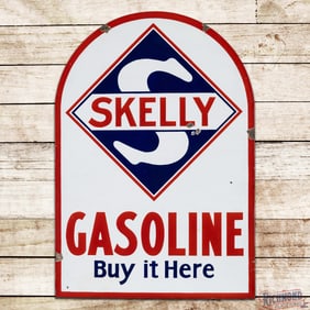 Skelly Gasoline "Buy It Here" Double Sided Porcelain Tombstone Sign w/ Logo