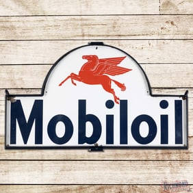 Mobiloil Die Cut Single Sided Porcelain Keyhole Sign w/ Pegasus & Frame
